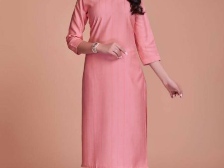 Aastha Fashion Women s Baby Pink Viscose Solid Kurti with Bottom For Sale