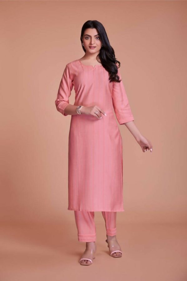 Aastha Fashion Women s Baby Pink Viscose Solid Kurti with Bottom For Sale