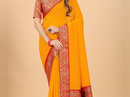 Kalini Yellow & Red Zari Pure Silk Saree For Sale