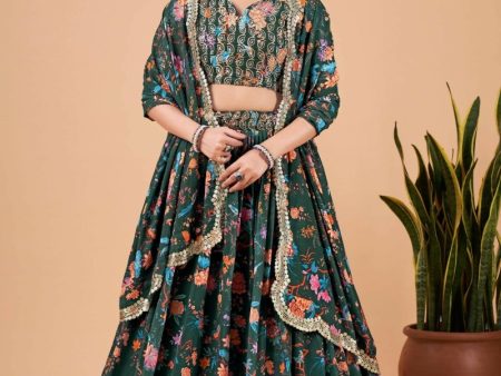 Aastha Fashion Women s Bottle Green Faux Georgette Zari & Sequins Embroidery Party Wear Lehenga Choli Online Hot Sale