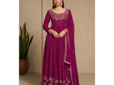 Aastha Fashion Women s Cherry Pink Faux Georgette Zari & Sequins Embroidery Gown with Dupatta Online now